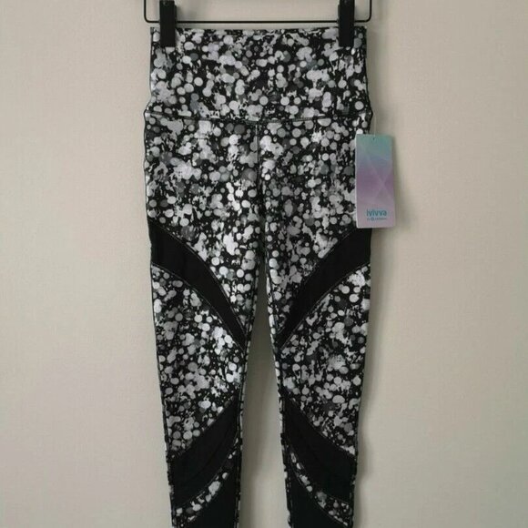 NWT IVIVVA by LULULEMON Black White Print Rhythmic Tight Mesh Pants Girls 12, 14 - Picture 1 of 7
